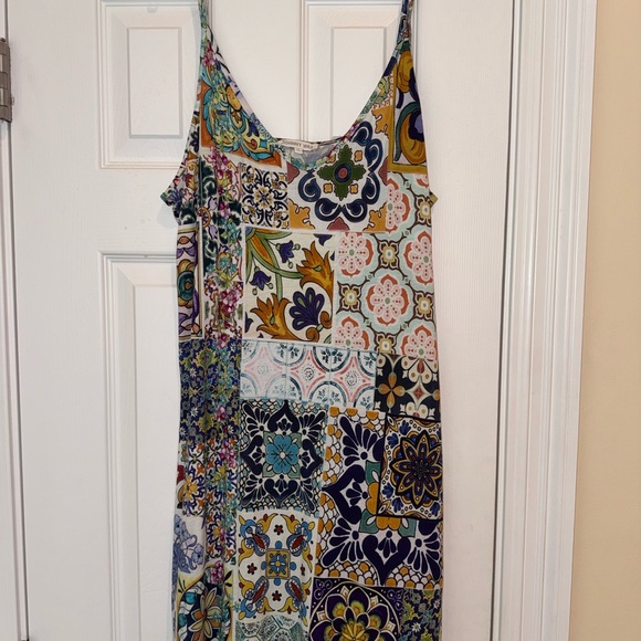 Johnny Was Boho Slip Dress Patchwork Floral Tile Print Pima Cotton Modal Size M - Picture 6 of 13